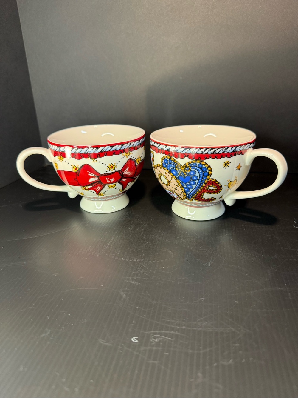 Brighton Heart & Bow Ceramic Mug Duo in Red, Blue and Gold